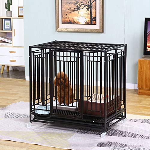 Hundekiste Schwarzer Hundekäfig Für Den Innenbereich Mit Toilette, Hundezaun, Haustierkäfig Für Den Haushalt Mit Tablett Und Bremse, Universal-Rad-Hundekäfig, von HPTHLY