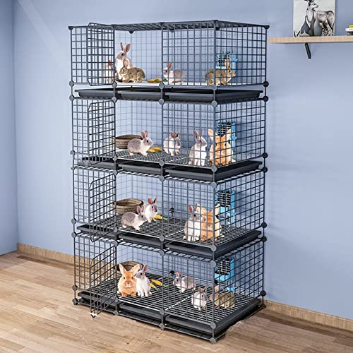 Kaninchenkäfig – Haustierkäfige Für Kleine Tiere, Kaninchen-, Frettchen- Und Meerschweinchenkäfig, Lebensraumkäfig Für Den Innenbereich Mit Wasserdichter Boden,Black-111 * 39 * 189cm von HPTHLY