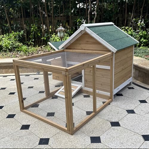 Kaninchenstall, Kleintierhabitat Mit Auslaufsicherer Schale Und Wasserfestem Asphaltdach, Hühnerstall Aus Holz Für Den Rasen Im Freien,Brown Kaninchenstall, Kleintierhabitat Mit Auslaufsicherer Schale Und Wasserfestem Asphaltdach, Hühnerstall Aus Holz Für Den Rasen Im Freien,Brown von HPTHLY