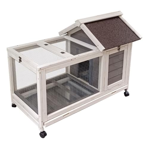 Kaninchenstall Für Draußen, Hühnerstall Aus Holz Mit Asphaltdach Und Herausnehmbarem Tablett, Hasenkäfig, Ideal Für Meerschweinchen, Kleintiere, Geflügel,Off-White von HPTHLY
