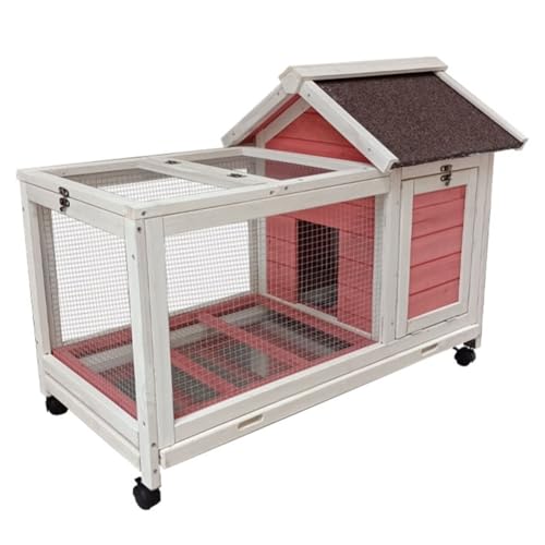 Kaninchenstall Für Draußen, Hühnerstall Aus Holz Mit Asphaltdach Und Herausnehmbarem Tablett, Hasenkäfig, Ideal Für Meerschweinchen, Kleintiere, Geflügel,Pink-White von HPTHLY