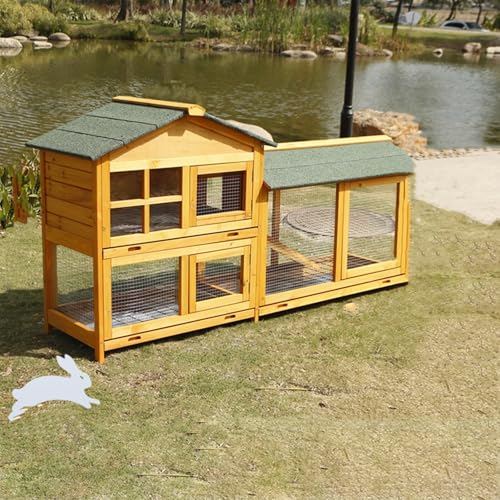 Kaninchenstall Für Draußen, Zweistöckiger Hasenkäfig Mit Kippauslauf Und Tabletts, Großer Kaninchenstall Aus Holz Für Hühner, Meerschweinchen Und Haustiere,Golden Brown von HPTHLY