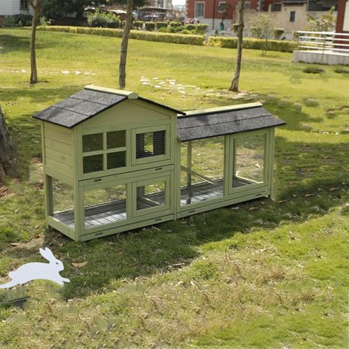 Kaninchenstall Für Draußen, Zweistöckiger Hasenkäfig Mit Kippauslauf Und Tabletts, Großer Kaninchenstall Aus Holz Für Hühner, Meerschweinchen Und Haustiere,Malt Green von HPTHLY