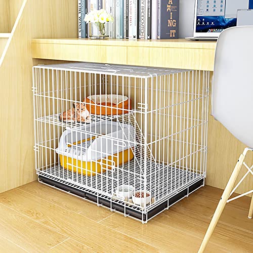 Katzenkäfig, Katzenkiste, Haustierkäfig, Hunde-/Katzen-/Welpentraining, Zusammenklappbare Metall-Zwingerkiste Mit Tablett, Leicht Zu Tragen Und Zu Transportiere,White-68x49x59cm von HPTHLY