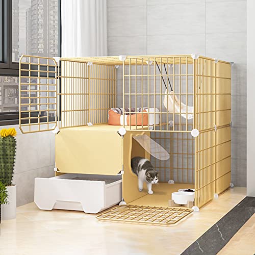 Katzenkäfige Für Drinnen, Mit Katzentoilette, Draht, Zusammenklappbar, Einfach Aufzubauen – Schwarz/Gelb,Yellow-c Katzenkäfige Für Drinnen, Mit Katzentoilette, Draht, Zusammenklappbar, Einfach Aufzubauen – Schwarz/Gelb,Yellow-c von HPTHLY