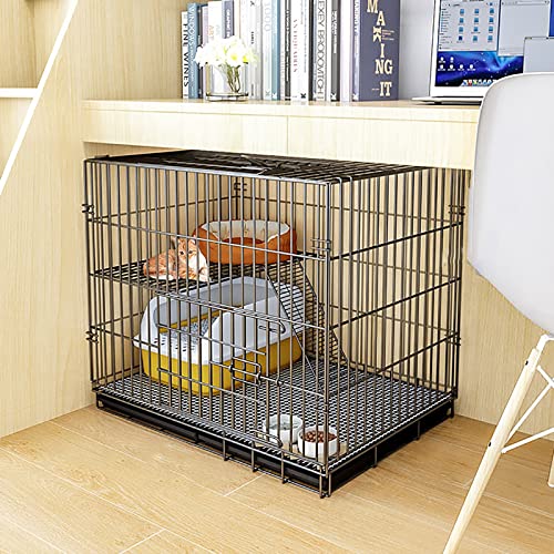 Katzenkiste, Haustierkäfig, Für Hunde, Katzen Und Welpen, Zusammenklappbare Metallhütte Mit Tablett, Leicht Zu Tragen Und Zu Transportieren,Black-68x49x59cm von HPTHLY