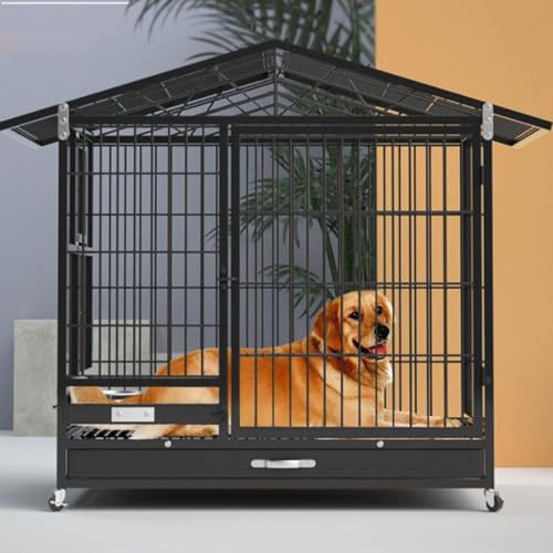 Robuster Hundekäfig Mit Fütterungstür, 3 Hundekäfige Mit Fluchtschutz, Für Den Innenbereich Mit Toilettentrennung, Großer Hundezwinger,Black von HPTHLY