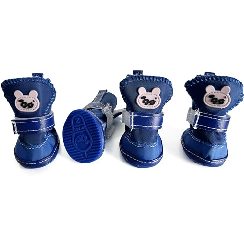 HPWFHPLF Hochwertige Hundestiefel, wasserdicht und rutschfest, Pfotenschutz für kleine Hunde, Outdoor-Abenteuer und Winterspiele, Plüsch-Schneestiefel (Blau, Größe 2) von HPWFHPLF