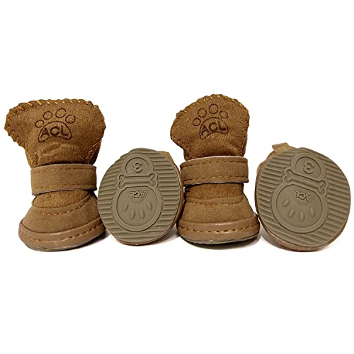 HPWFHPLF Hundestiefel, Hundeschuhe für kleine Hunde, Chihuahua, rutschfeste Pfotenschutz für Schnee und Winter (Braun, Größe 3) von HPWFHPLF