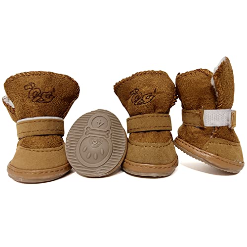 HPWFHPLF Hundestiefel, Hundeschuhe für kleine Hunde Chihuahua, rutschfeste Pfotenschutz für Schnee Winter (Braun, Größe 4) von HPWFHPLF