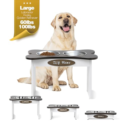 HQ4US 4LEGS Erhöhter Hundenapf für große Hunde, DIY Hundename Holz Erhöhter Hundenapf Ständer mit 2 Edelstahlnäpfen, Hundefutterschale Ständer mit Anti-Rutsch-Füßen, Erhöhter Hunde-Futterspender HQ4US 4LEGS Erhöhter Hundenapf für große Hunde, DIY Hundename Holz Erhöhter Hundenapf Ständer mit 2 Edelstahlnäpfen, Hundefutterschale Ständer mit Anti-Rutsch-Füßen, Erhöhter Hunde-Futterspender von HQ4US 4LEGS