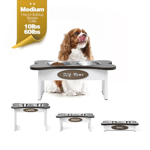 HQ4US 4LEGS Erhöhter Hundenapf für mittelgroße Hunde, DIY Hundename Holz Erhöhter Hundenapf Ständer mit 2 Edelstahlnäpfen, Hundefutterschale Ständer mit Anti-Rutsch-Füßen, erhöhter Hunde-Futterspender HQ4US 4LEGS Erhöhter Hundenapf für mittelgroße Hunde, DIY Hundename Holz Erhöhter Hundenapf Ständer mit 2 Edelstahlnäpfen, Hundefutterschale Ständer mit Anti-Rutsch-Füßen, erhöhter Hunde-Futterspender von HQ4US 4LEGS
