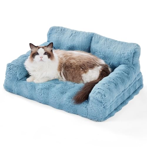 HQQXZQ Haustier Sofabetten, Katzensofa Mit Abnehmbarem Waschbarem Bezug, Rutschfestem Boden, für kleine Hunde und Katzen groß Katzenbett (blau, S) von HQQXZQ