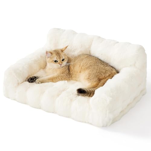 HQQXZQ Haustier Sofabetten, Katzensofa Mit Abnehmbarem Waschbarem Bezug, Rutschfestem Boden, für kleine Hunde und Katzen groß Katzenbett (weiß, L) von HQQXZQ