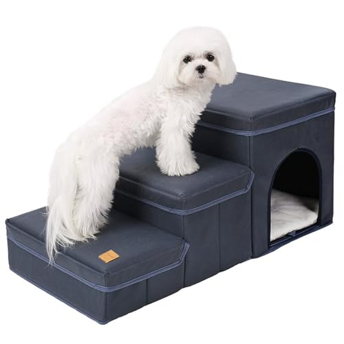 Zusammenklappbare 3-stöckige Hundetreppe für Hochbett und Sofa, faltbare Hundetreppe mit Stauraum, Haustierrampe, Haustierleiter für Hunde und Katzen Zusammenklappbare 3-stöckige Hundetreppe für Hochbett und Sofa, faltbare Hundetreppe mit Stauraum, Haustierrampe, Haustierleiter für Hunde und Katzen von HQQXZQ