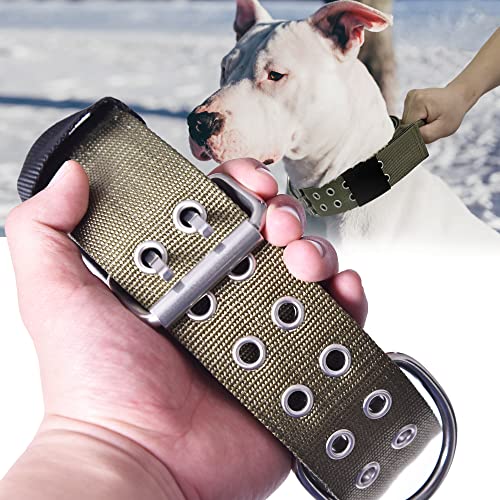 Großes Hundehalsband, strapazierfähig, 5,1 cm breit, taktisches Hundehalsband mit Griff für heilige Hunde, extra starkes Nylon mit Edelstahlbeschlägen, Militärgrün 43,2 cm - 55,9 cm von HQSHNY