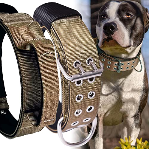 Großes Hundehalsband, strapazierfähig – 5.1 cm breit mit Griff für extra große Hunderassen, 0.6 cm dickes Nylon, kaufest, taktisches Halsband, Rottweiler 43.2 cm,55.9 cm von HQSHNY