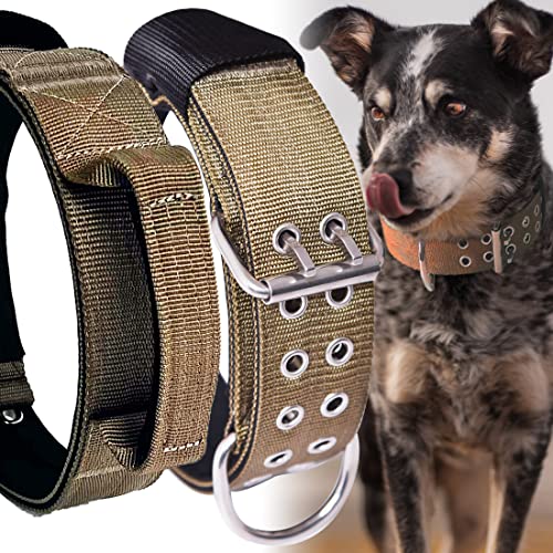 Großes Hundehalsband, strapazierfähig – 5.1 cm breit mit Griff für extra große Hunderassen, 0.6 cm dickes Nylon, kaufest, taktisches Halsband, Rottweiler 55.9 cm,68.6 cm von HQSHNY
