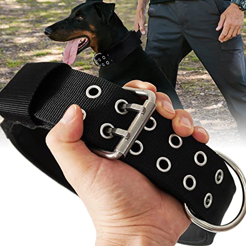 Großes Hundehalsband – Schwarz robuste Halsbänder für Hunderassen, 5,1 cm breit mit Griff, starkes Nylon und Edelstahl-Hardware, taktisches Halsband, gute Wahl für große Hunde 55,9 cm - 68,6 cm von HQSHNY