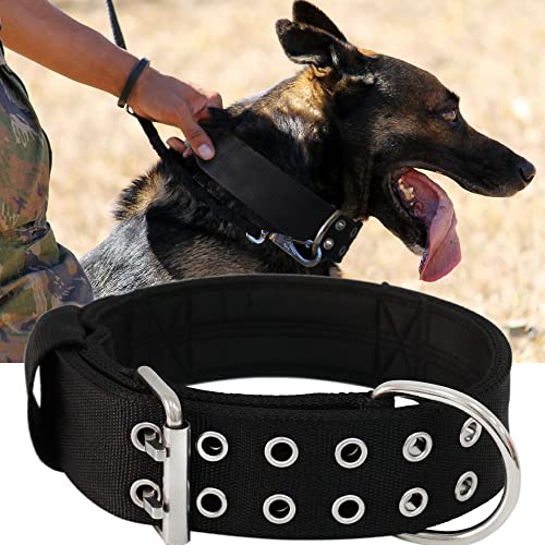 Hundehalsband für Große Hunde - 5 cm Breites Halsband mit Griff für Extragroße Hunderassen, schwarz, Weich Gepolstertes Neopren Nylon K9 Hunde Halsband für Grosse Hunde Big Dog Collar 56-66cm von HQSHNY