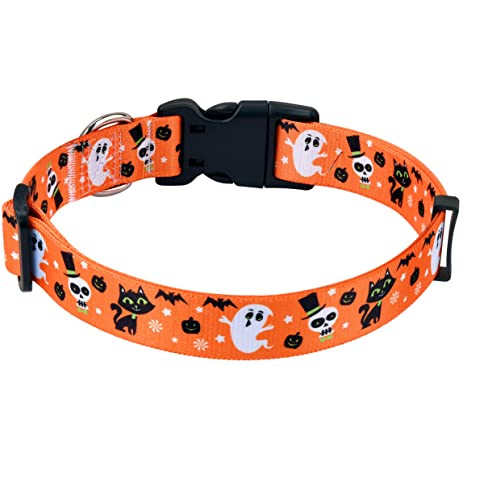 HQYDDMI Halloween Hundehalsband, Verstellbares, Weich & Komfort Hunde Halsband für Kleine Mittlere Große Hunde Welpen Katzen（Halloween,L von HQYDDMI