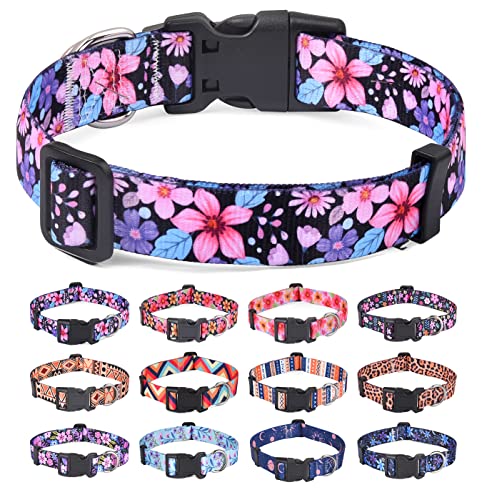 HQYDDMI Hundehalsband, Weich & Komfort Nylon Hunde Halsband, verstellbar für Katze, Welpen, kleine, mittelgroße und große Hunde, mit Blumen Muster(Floral A,L) von HQYDDMI