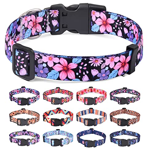 HQYDDMI Hundehalsband, Weich & Komfort Nylon Hunde Halsband, verstellbar für Katze, Welpen, kleine, mittelgroße und große Hunde, mit Blumen Muster(Floral A,S) von HQYDDMI