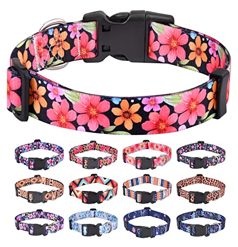 HQYDDMI Hundehalsband, Weich & Komfort Nylon Hunde Halsband, verstellbar für Katze, Welpen, kleine, mittelgroße und große Hunde, mit Blumen Muster(Floral B,L) von HQYDDMI