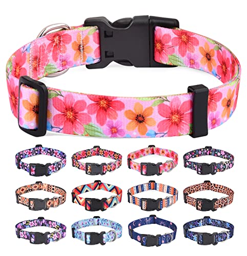 HQYDDMI Hundehalsband, Weich & Komfort Nylon Hunde Halsband, verstellbar für Katze, Welpen, kleine, mittelgroße und große Hunde, mit Blumen Muster(Floral C,L) von HQYDDMI