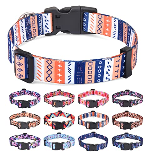 HQYDDMI Hundehalsband, Weich & Komfort Nylon Hunde Halsband, verstellbar für Katze, Welpen, kleine, mittelgroße und große Hunde, mit Blumen Muster(Symbol,L) von HQYDDMI