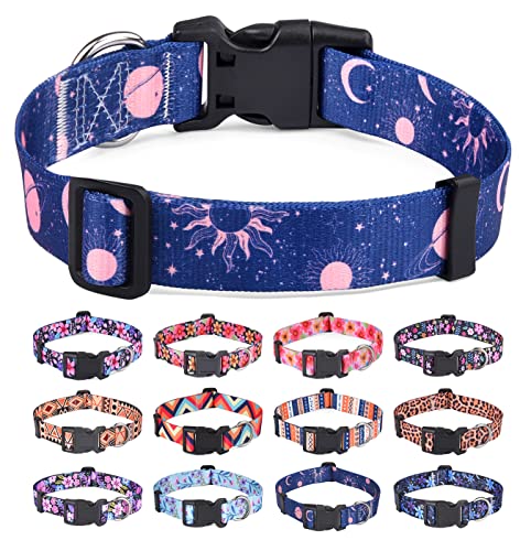 HQYDDMI Hundehalsband, Weich & Komfort Nylon Hunde Halsband, verstellbar für Katze, Welpen, kleine, mittelgroße und große Hunde, mit Blumen Muster(Universum,L) von HQYDDMI