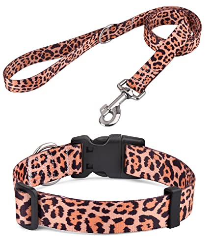 HQYDDMI Hundehalsband und Leine mit Leopardenmuster, bequem für kleine, mittelgroße und große Hunde von HQYDDMI