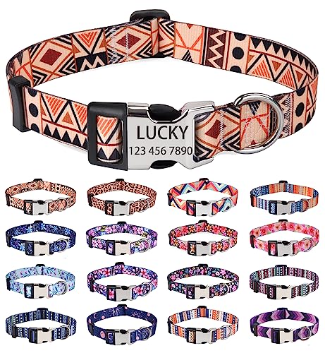 HQYDDMI Personalisierte Hundehalsbänder – Individuelles florales Geometrie-Hundehalsband mit Namen und Telefonnummer – verstellbar für kleine, mittelgroße und große männliche weibliche Jungen Mädchen Hunde (beige Geometrie, M) von HQYDDMI