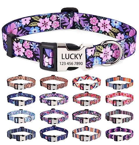 HQYDDMI Personalisiertes Hundehalsband für große Hunde – Benutzerdefiniertes Hundehalsband mit Namen und Telefonnummer – Blumen-Hundehalsband für männliche weibliche Jungen Mädchen Hunde (rosa Blumenmuster, L) von HQYDDMI