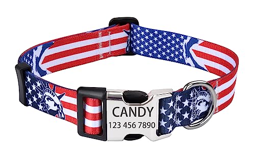 HQYDDMI Personalisiertes Hundehalsband mit amerikanischer Flagge – patriotisches 4. Juli Hundehalsband – Themen-Hundehalsbänder für den Unabhängigkeitstag – für kleine, mittelgroße und große Hunde, XS von HQYDDMI