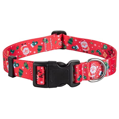 HQYDDMI Weihnachten Hundehalsband Hunde Halsbänder Christmas Halsband, mit Schneeflocke Weihnachtsmann Muster, verstellbares Halsband für Katze, Kleine, mittelgroße und große Hunde(Weihnachten,S) von HQYDDMI