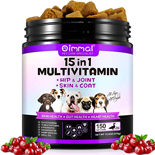Multivitamin für Hunde 15-in-1,Natürliche Essentielle Vitamine Kautabletten Mit B-Komplex-Vitamine für Immunsystem, Knochen, Gelenke - Kalzium, Eisen, Kupfer, Jod, Zink(150 Kauartikel) von HRAMEX