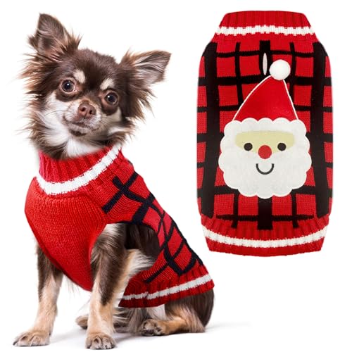 HRTTSY Hund Weihnachtspullover mit Geschirrloch Rot Plaid Weihnachtsmann Hund Outfits Pullover für Kleine Mittlere Große Hunde Katzen Warmer Herbst Winter Welpen Hund Kleidung Weste Haustier Urlaub von HRTTSY