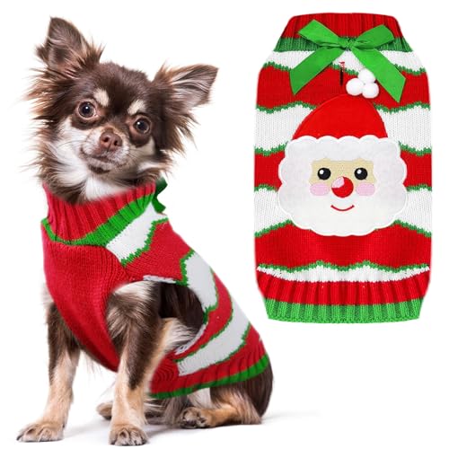 HRTTSY Hunde-Weihnachtspullover mit Geschirrloch, Weihnachtsmann, gestreift, Hundepullover, Weste, warmer Herbst, Winter, Welpen, Hundekleidung, Outfits für kleine mittelgroße Hunde, Katzen, Haustier, von HRTTSY