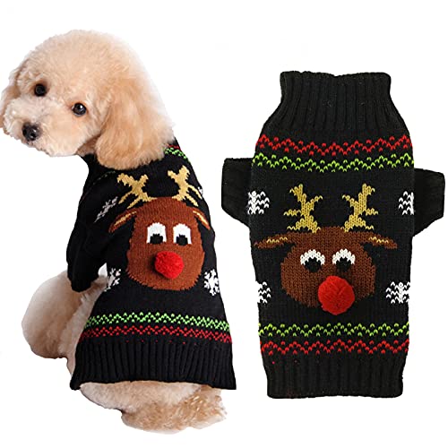 HRTTSY Hundepullover für Weihnachten Cartoon Rentier Haustier Katze Winter Strickwaren Warme Kleidung von HRTTSY