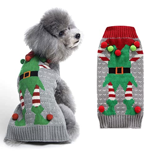 HRTTSY Weihnachtspullover für Hunde, niedlicher Elf-Clown, Weihnachtspullover für Haustiere, kaltes Wetter, warme Strickwaren, Pullover für kleine, mittelgroße und große Hunde und Katzen (Clown, XS) von HRTTSY