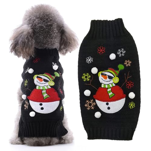 HRTTSY Weihnachtspullover für Hunde, niedlicher Schneemann, Katze, Welpen, weich, warm, für Herbst und Winter, schwarz, hässliches Weihnachtssweatshirt, gestrickt, Hundeweste, Outfit für kleine HRTTSY Weihnachtspullover für Hunde, niedlicher Schneemann, Katze, Welpen, weich, warm, für Herbst und Winter, schwarz, hässliches Weihnachtssweatshirt, gestrickt, Hundeweste, Outfit für kleine von HRTTSY