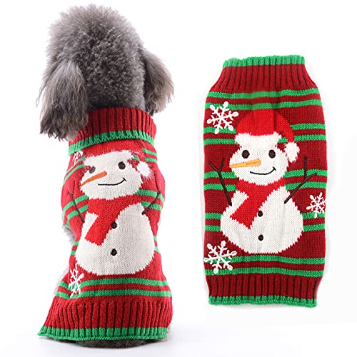 HRTTSY Weihnachtspullover für Hunde, niedlicher Schneemann, Weihnachtspullover für Haustiere, kaltes Wetter, warme Strickwaren, mittelgroße und große Hunde und Katzen (Schneemann, L) von HRTTSY
