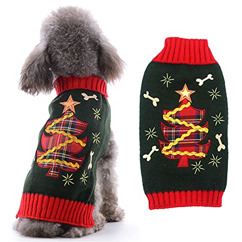 HRTTSY Weihnachtspullover für Hunde, niedlicher Weihnachtsbaum, Weihnachtspullover für Haustiere, kaltes Wetter, warme Strickwaren, Pullover für kleine, mittelgroße und große Hunde und Katzen von HRTTSY