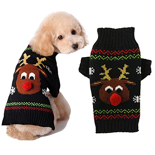 HRTTSY Weihnachtspullover für Hunde, niedliches Cartoon-Design, Rot / Schwarz, Rentier, hässliche Pullover, Winter, Urlaub, festliche Pullover für kleine mittelgroße Hunde und Katzen von HRTTSY