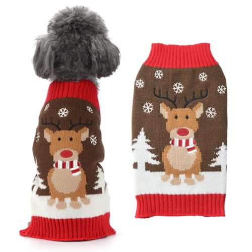 HRTTSY Weihnachtspullover für Hunde, niedliches Rentier, Katze, Welpen, weich, warm, für Herbst und Winter, Braun, hässliches Weihnachtssweatshirt, gestrickt, Hundeweste, Outfit für kleine HRTTSY Weihnachtspullover für Hunde, niedliches Rentier, Katze, Welpen, weich, warm, für Herbst und Winter, Braun, hässliches Weihnachtssweatshirt, gestrickt, Hundeweste, Outfit für kleine von HRTTSY