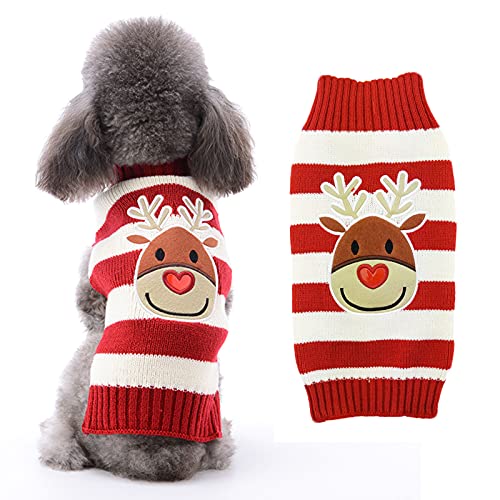 HRTTSY Weihnachtspullover für Hunde, niedliches Rentier, Weihnachtspullover für Haustiere, kaltes Wetter, warme Strickwaren, Pullover für kleine, mittelgroße und große Hunde und Katzen (Rentiere, L) von HRTTSY