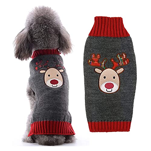 HRTTSY Weihnachtspullover für Hunde, niedliches Rentier, graues Rentier, Weihnachtspullover für Haustiere, kaltes Wetter, mittelgroße und große Hunde und Katzen (graues Rentier, XS) von HRTTSY