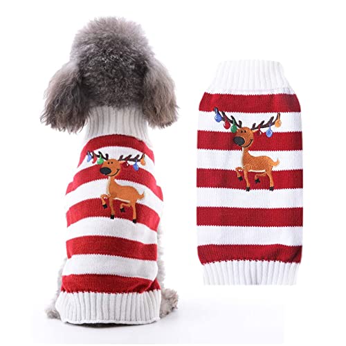 HRTTSY Weihnachtspullover für Hunde mit niedlichem Glöckchen, Rentier-Motiv, für kleine und mittelgroße Hunde und Katzen von HRTTSY