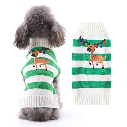 HRTTSY Weihnachtspullover für Hunde mit niedlichem Glöckchen, Rentier-Motiv, für kleine und mittelgroße Hunde und Katzen von HRTTSY